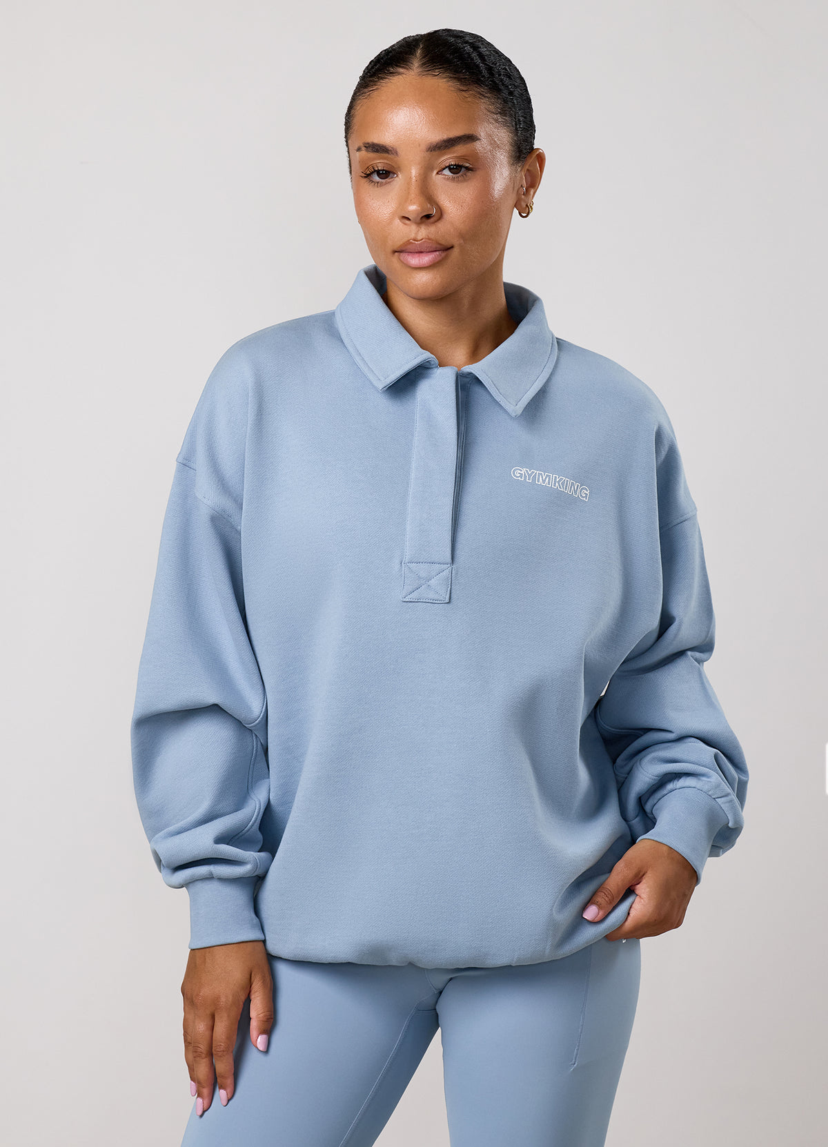 Gym King Sweatshirt met nauw aansluitende kraag - krijtblauw