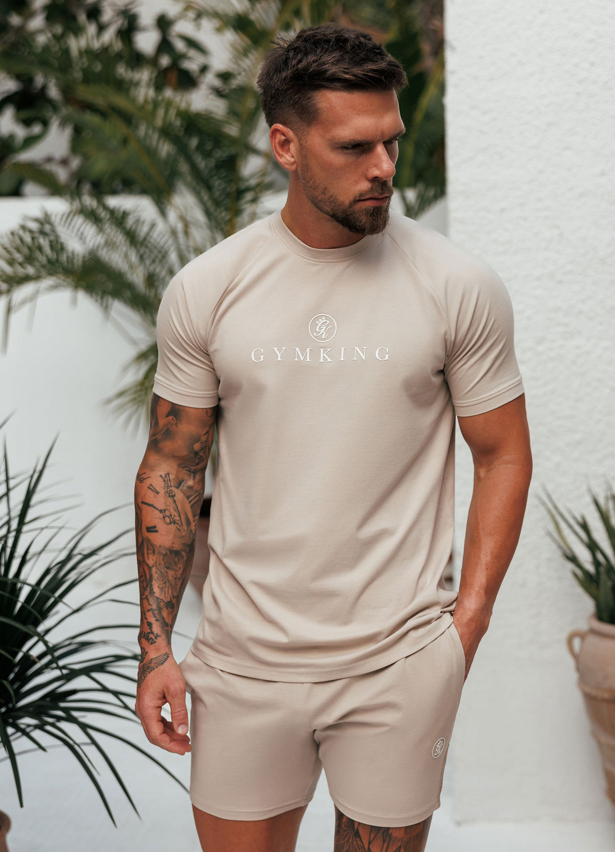 Gym King Pro Logo T-Shirt - Light Stone