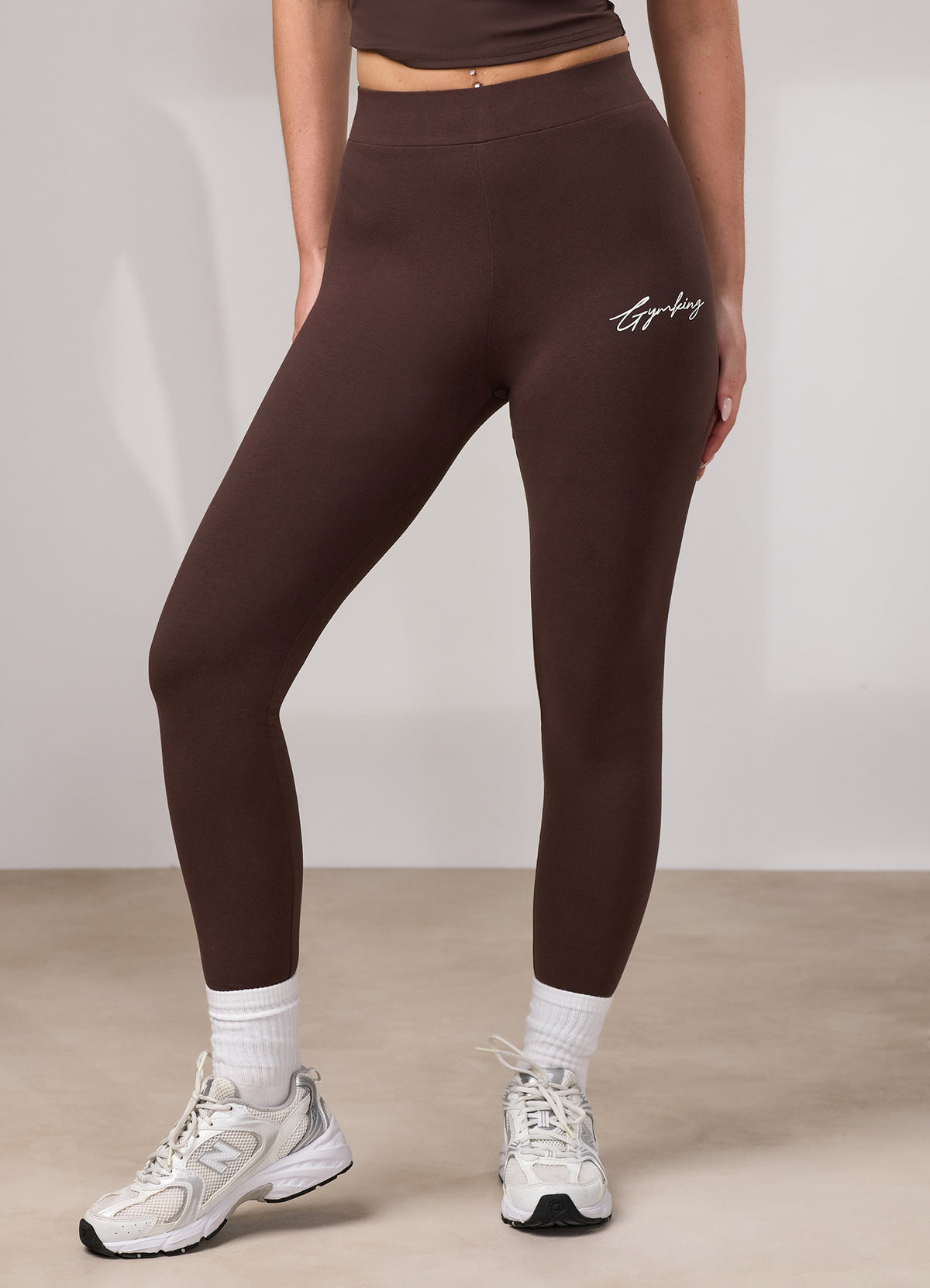 Gym King Legging met opschrift - Donkere chocolade/crème
