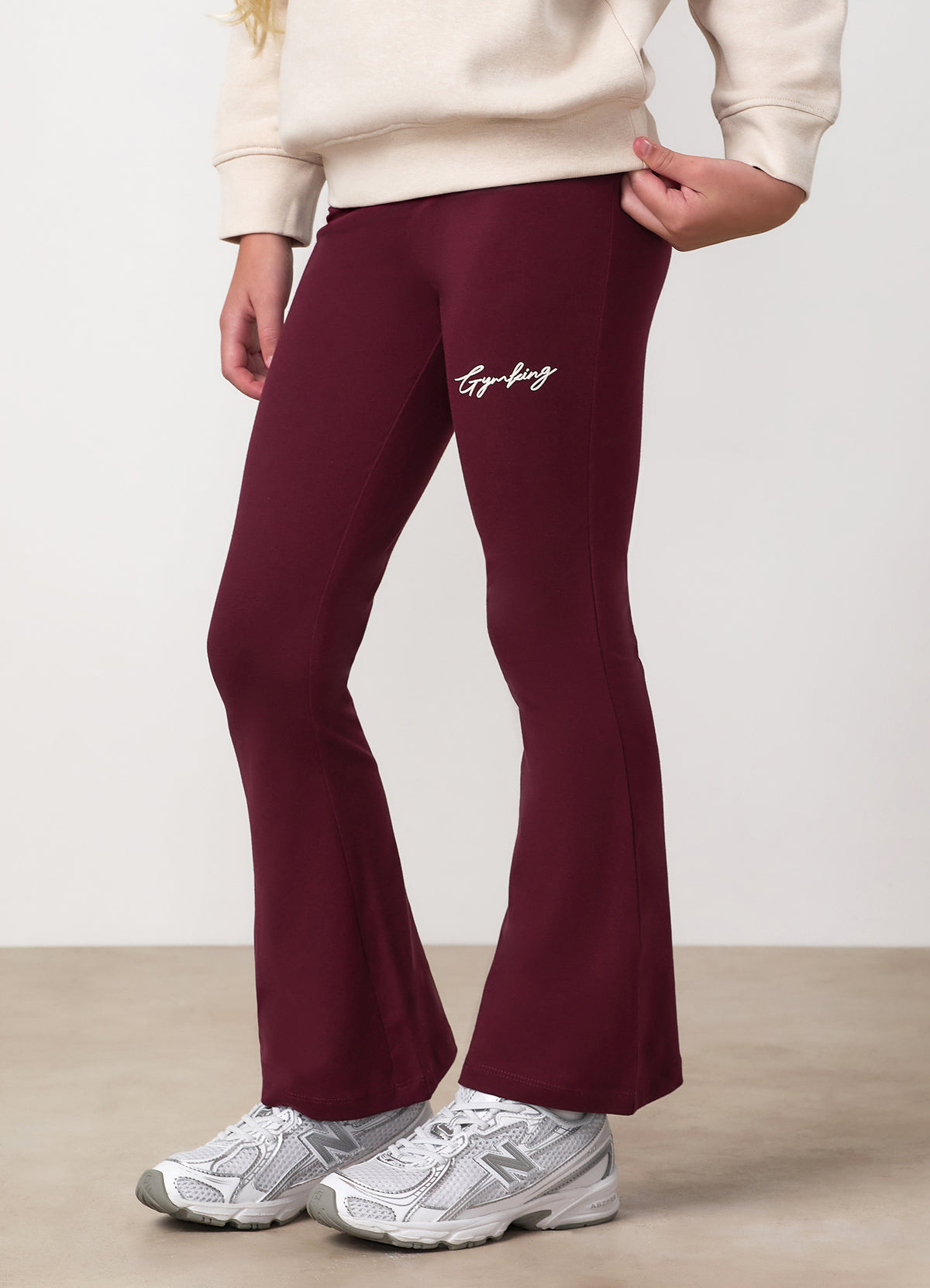 Gym King Older Kids Script Flared Legging - Deep Cherry / Cream