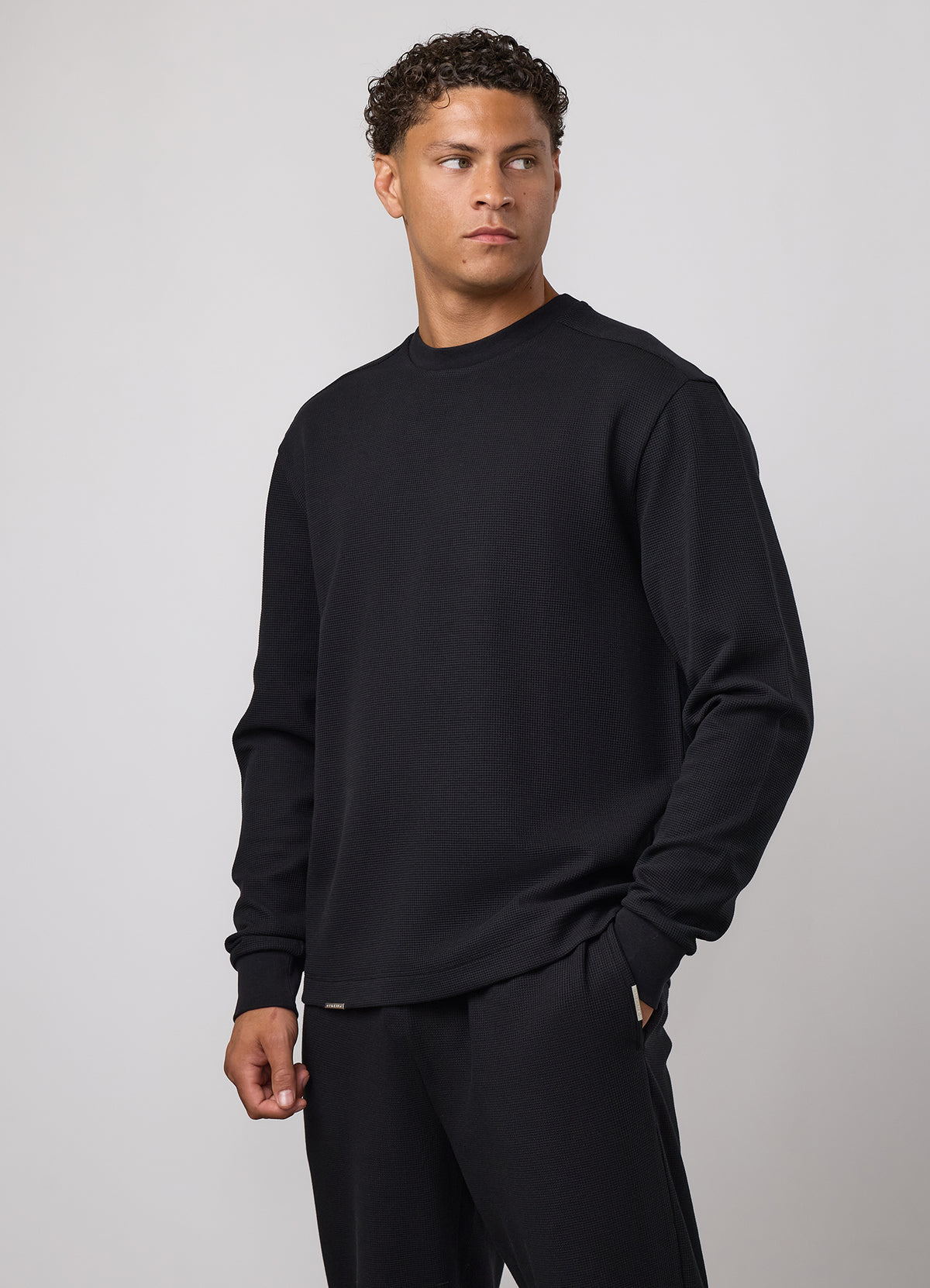 Gym King Signature Waffle Long Sleeve Top - Black