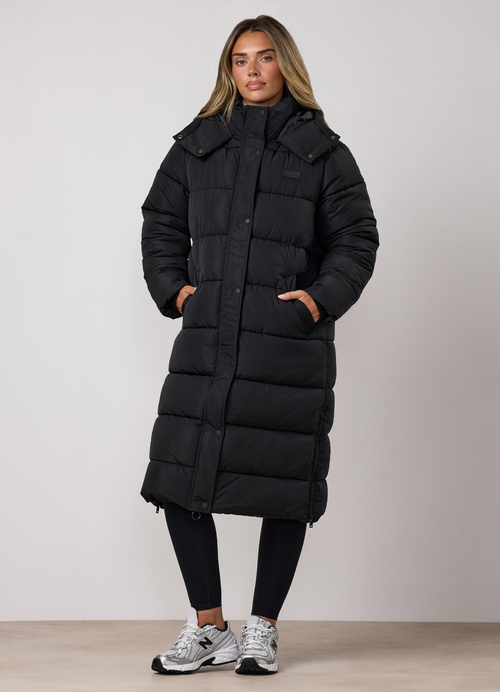 Gym King Longline Quilted Puffer Coat - Black