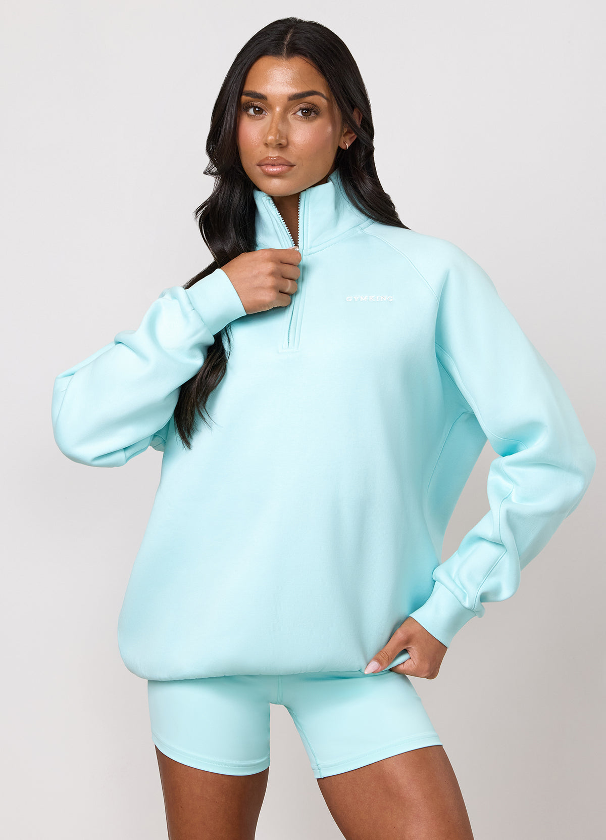 Gym King 365 Fleece 1/4 Zip Funnel and Shorts - Pale Turquoise