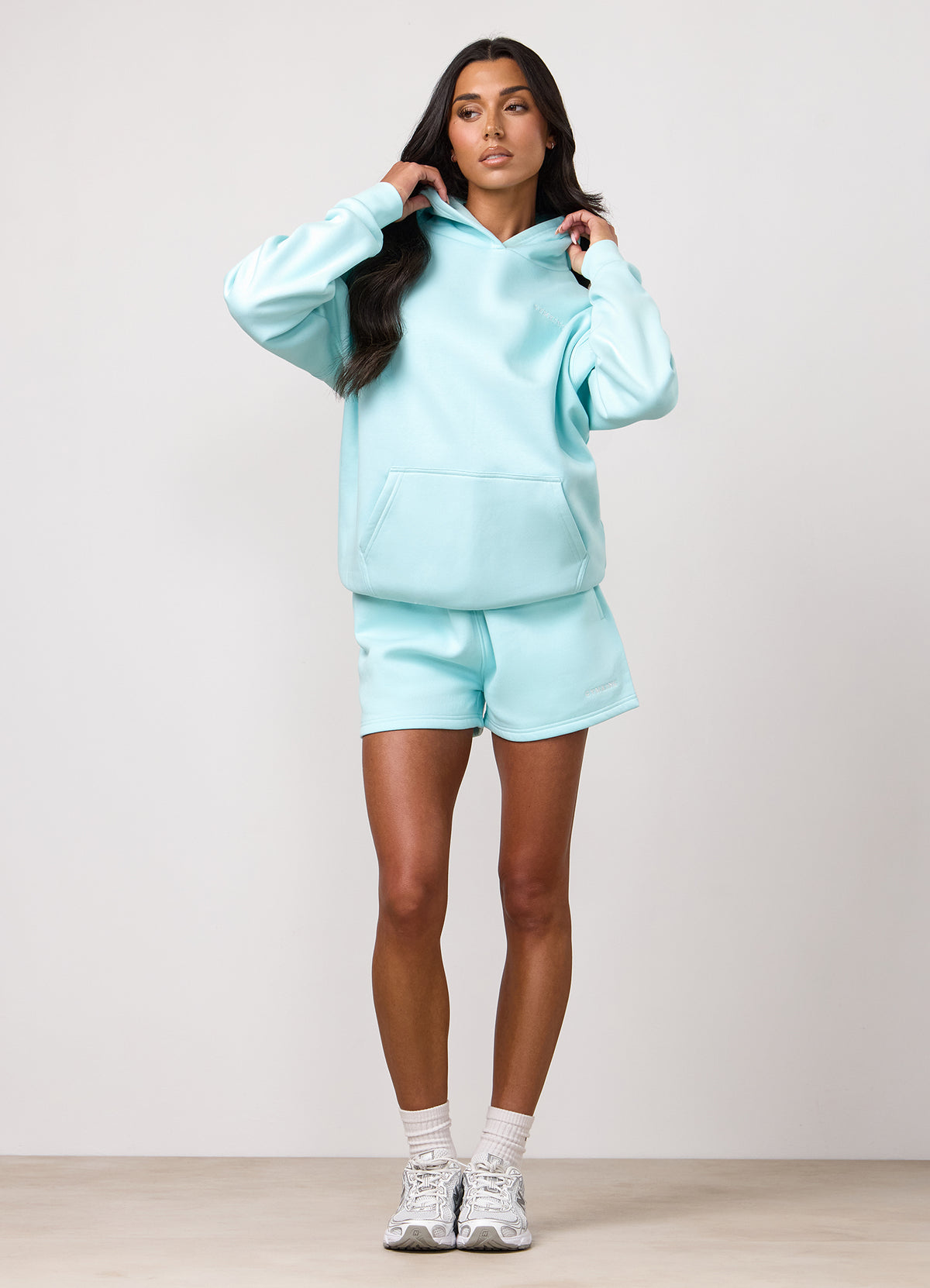 Gym King 365 Fleece Hoodie and Shorts - Pale Turquoise