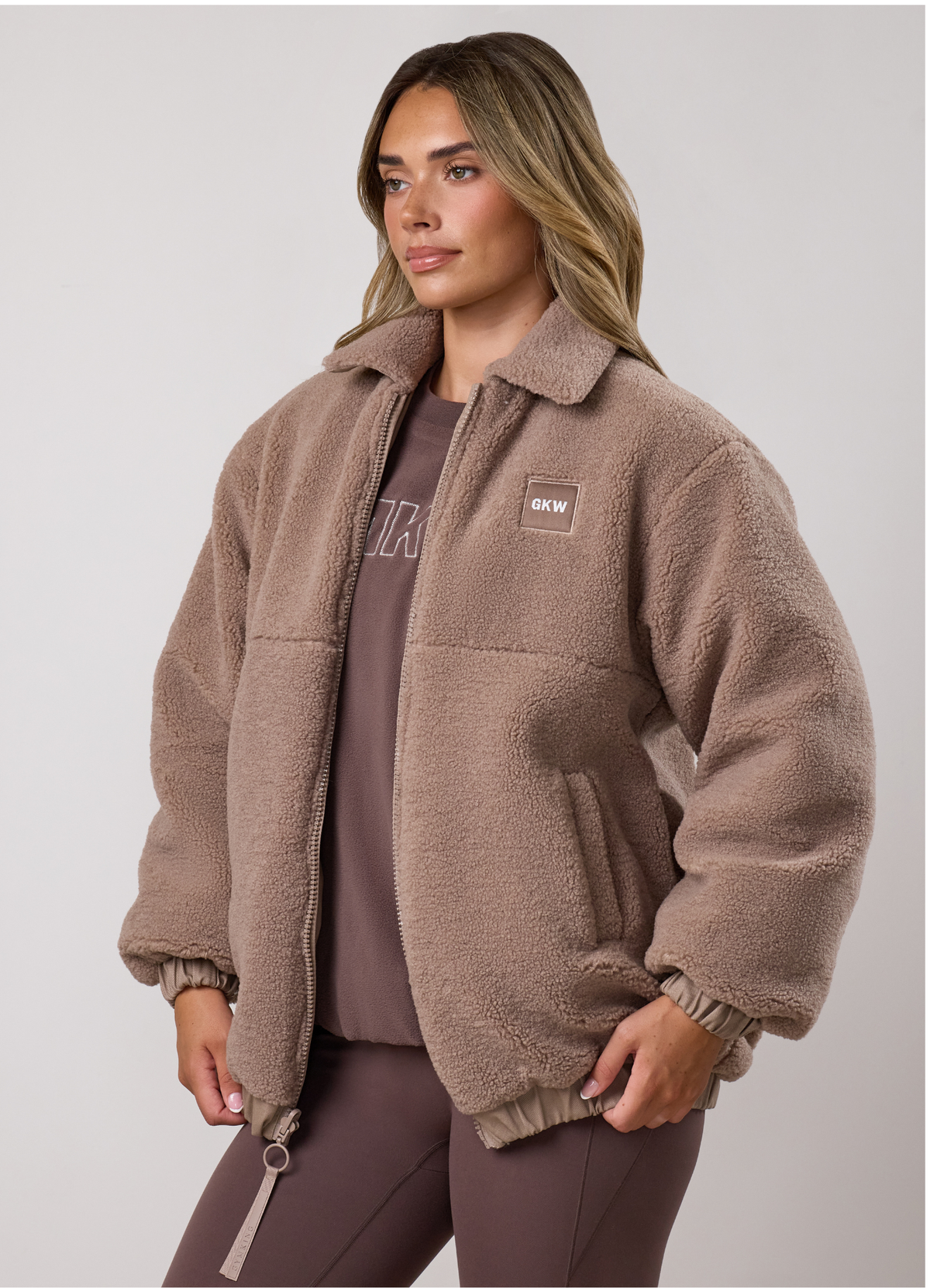 Gym King Reversible Borg Fleece and Twill Jacket - Warm Shadow