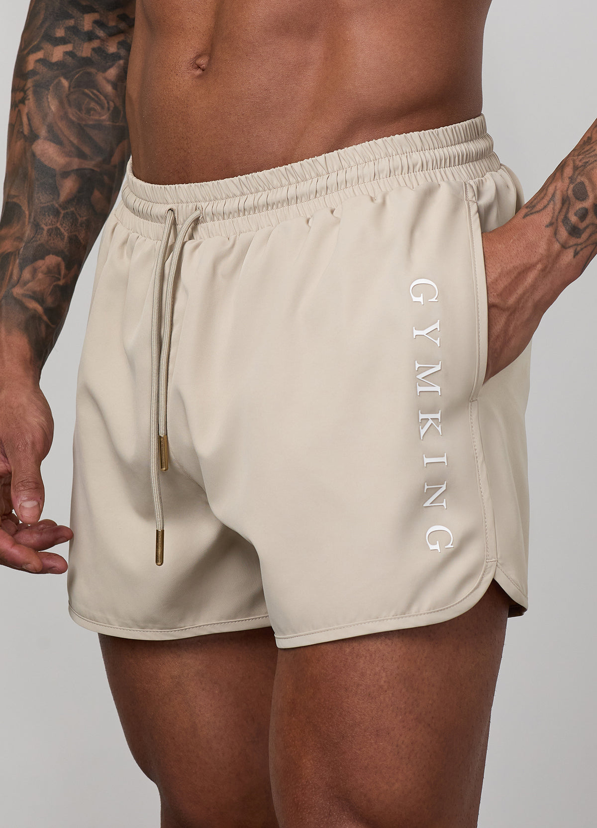 Gym King Blaze 3" Swimshort - Vanilla Brown/White