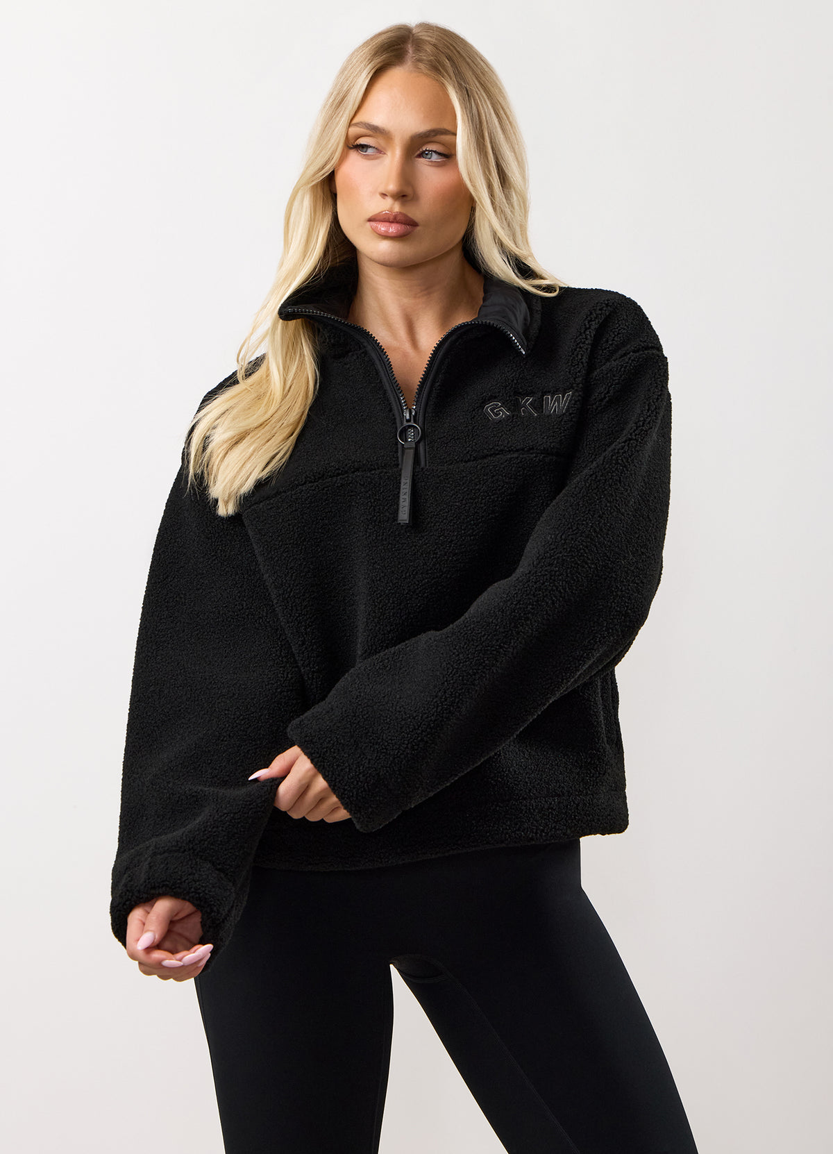 womens black 1/4 zip borg fleece