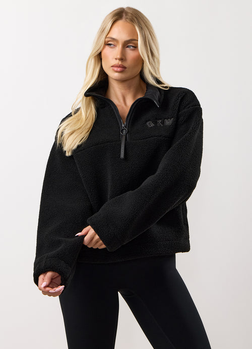 womens black 1/4 zip borg fleece