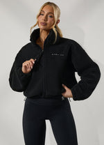 Gym King Linear Cropped Borg Full Zip - Black thumbnail