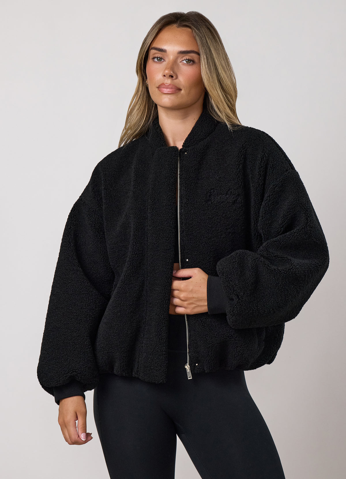 Gym King Fleece-puffer-bomberjack - Zwart