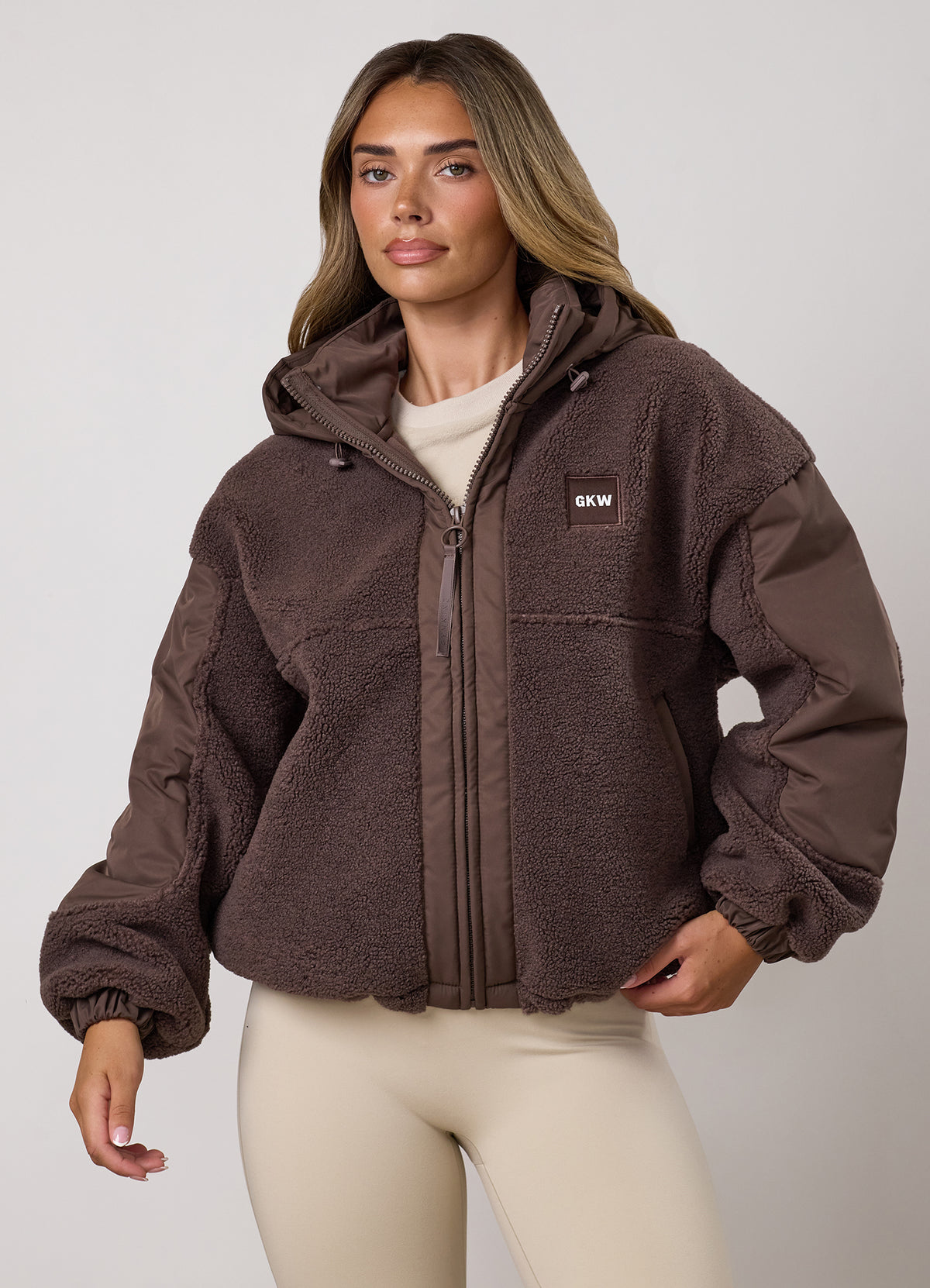 Gym King Borg Fleece and Woven Jacket - Deep Mocha