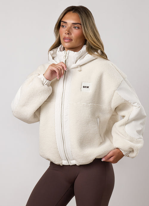 Gym King Borg Fleece and Woven Jacket - Cream