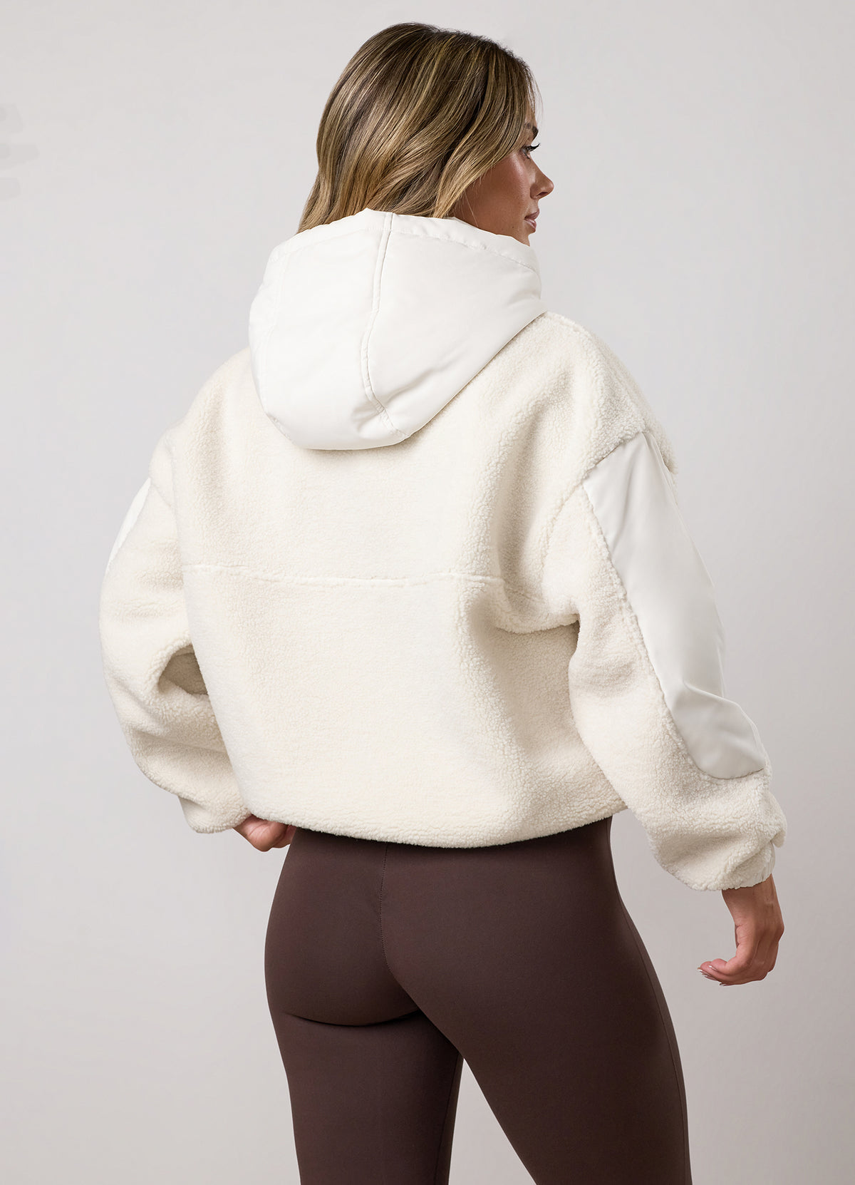 Gym King Borg Fleece and Woven Jacket - Cream