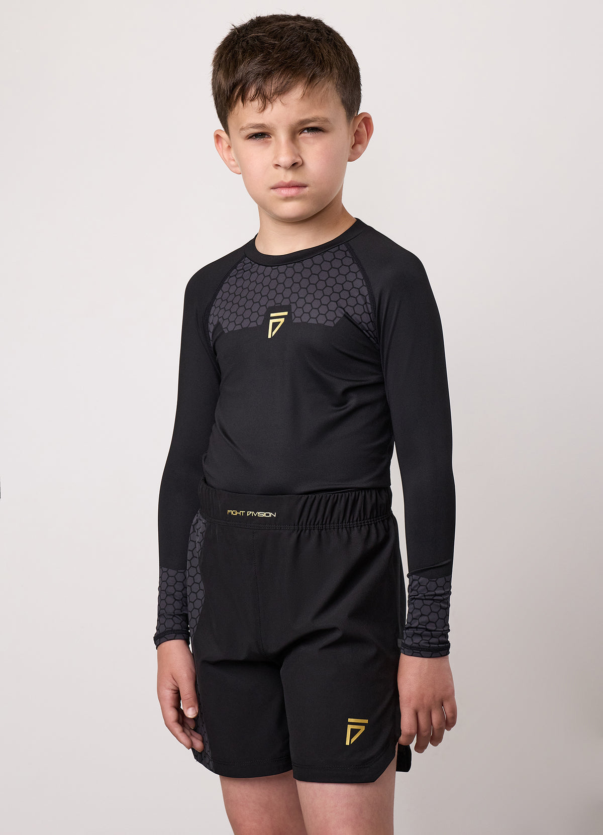 Gym King  Fight Division -rashguard met lange mouwen voor oudere kinderen – Zwart
