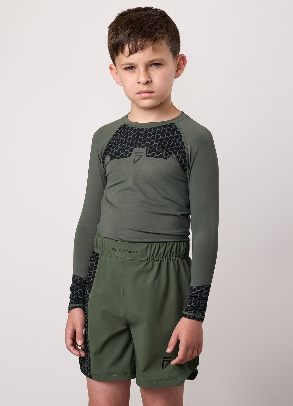 Gym King Older Kids Fight Division Combat Long Sleeve Rash Guard - Deep Olive