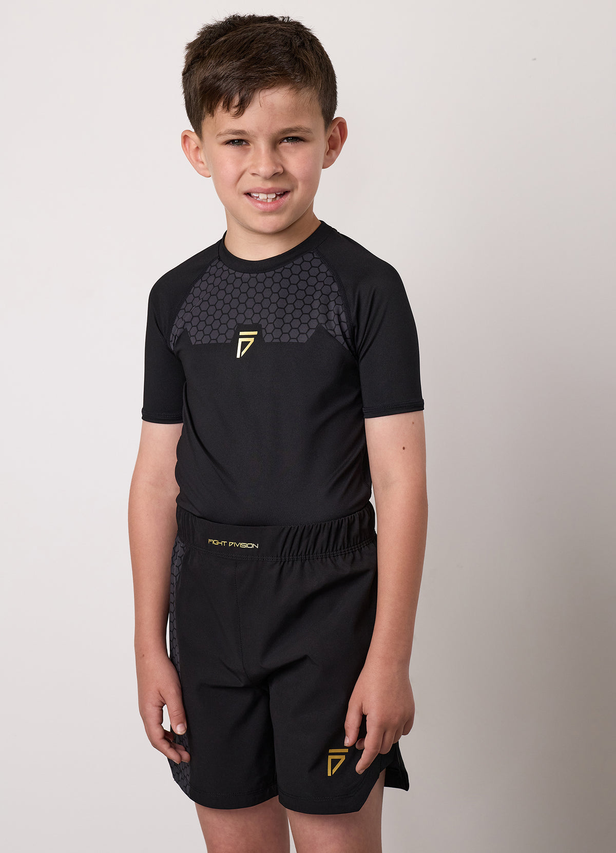 Gym King  Fight Division -rashguard met korte mouwen voor oudere kinderen – Zwart