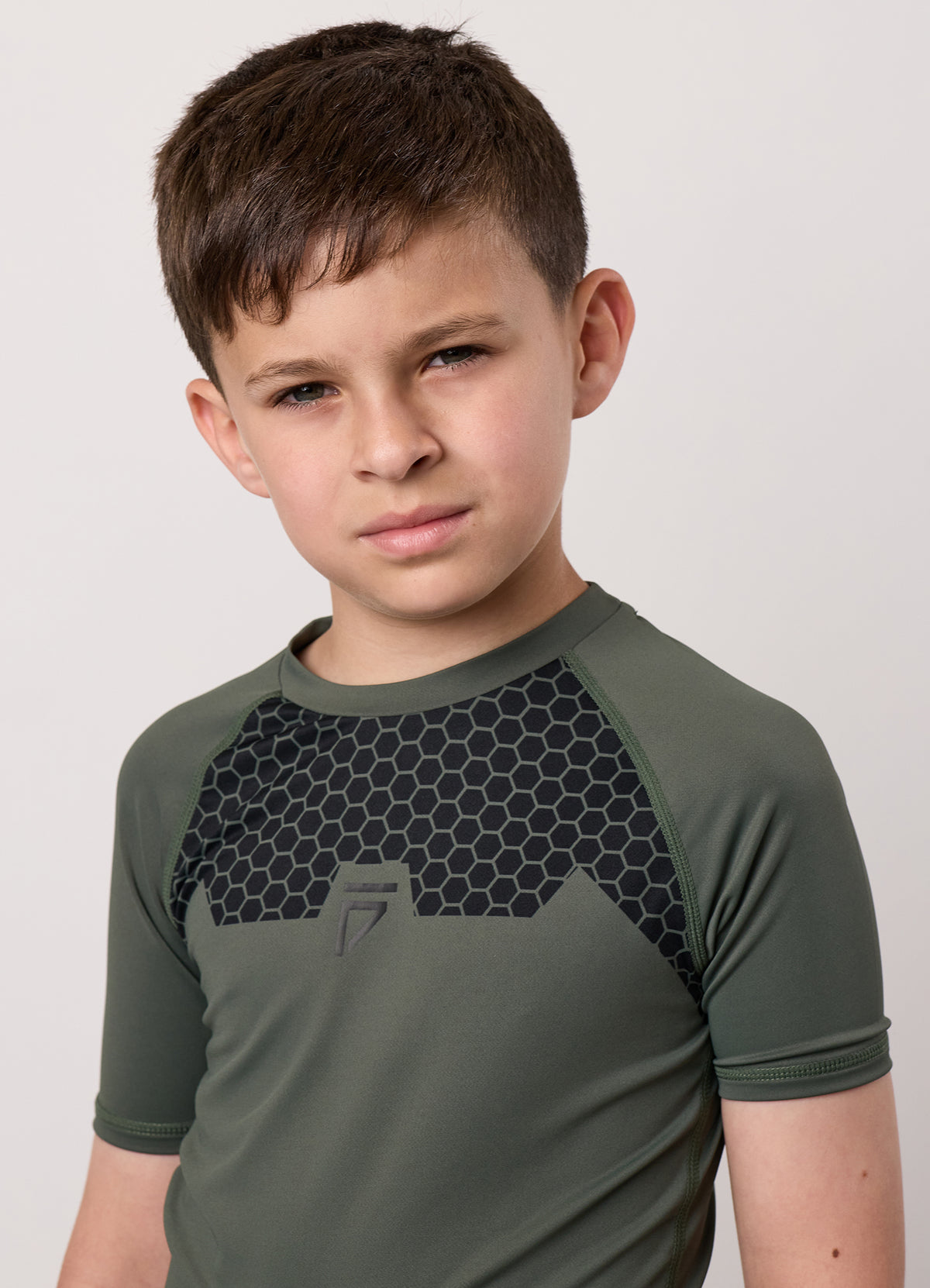 Gym King Older Kids Fight Division Combat Short Sleeve Rash Guard - Deep Olive