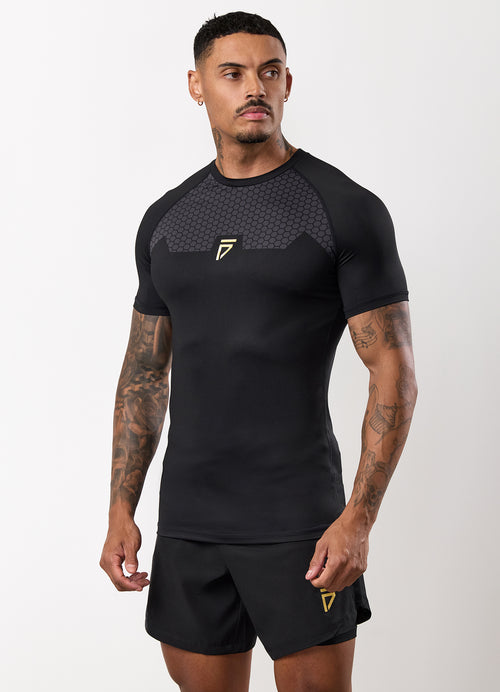 Gym King Fight Division Rashguard met korte mouwen voor vechtsporten - Zwart