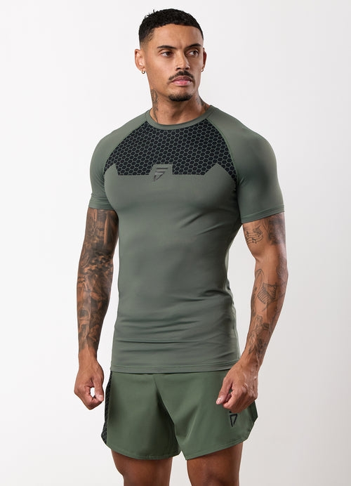 Gym King Fight Division Combat Short Sleeve Rash Guard - Deep Olive