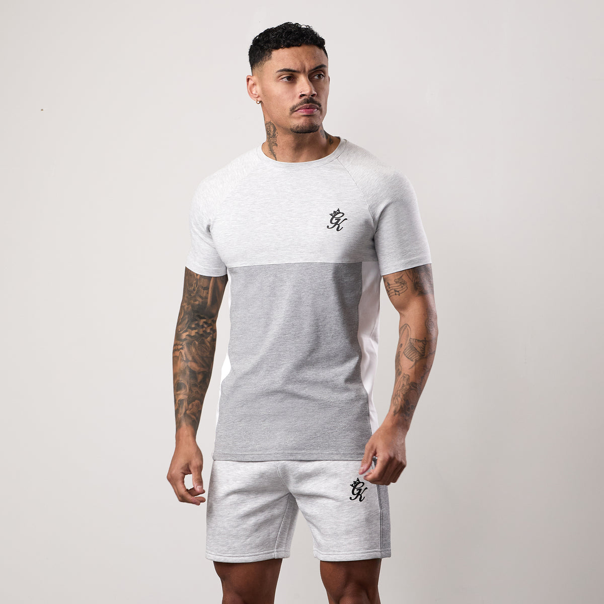 Gym King Contrast Panel Jersey T-Shirt - Snow Marl/Light Grey/White