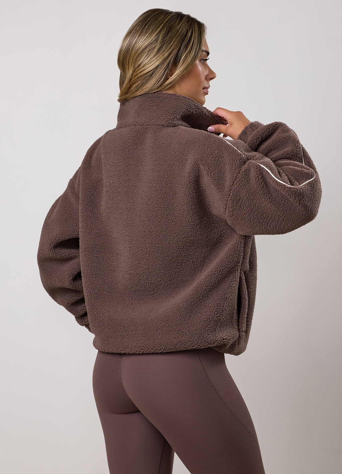 Gym King Contrast 1/4 Zip Borg Fleece - Deep Mocha