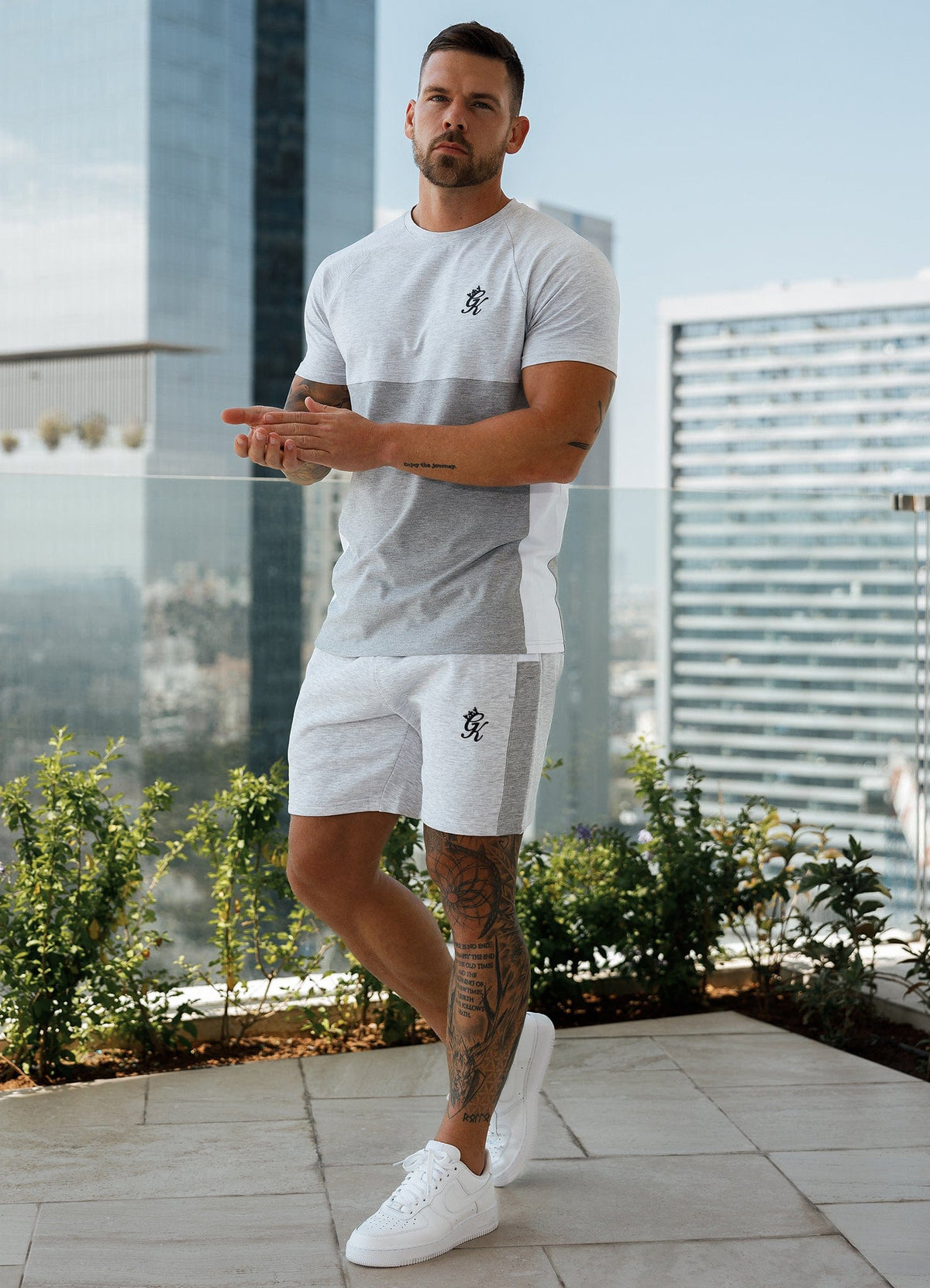 Gym King Contrast Panel Short - Snow Marl/Light Grey/White