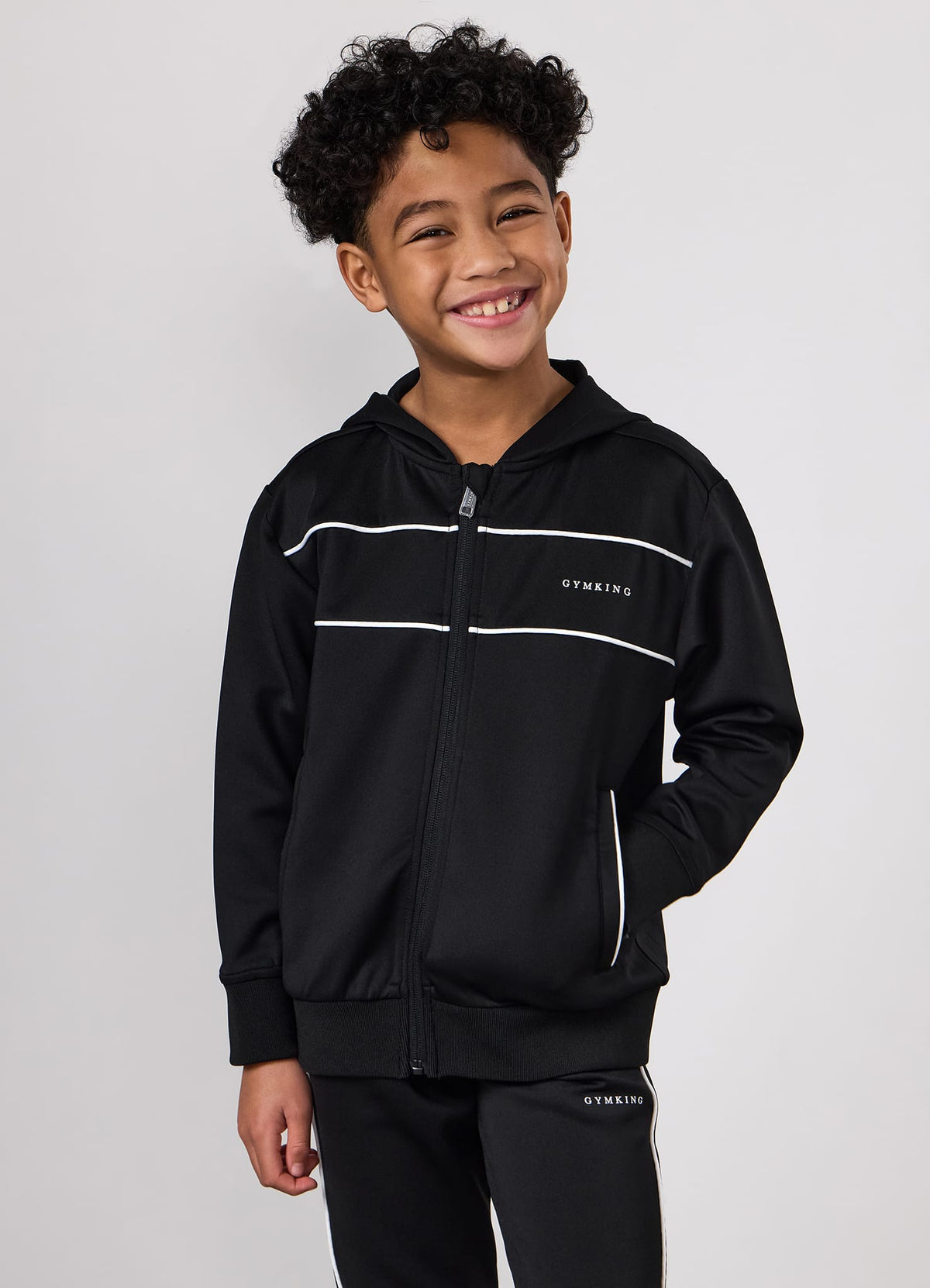 Gym King Kids Core hoodie met bies en doorlopende rits - Zwart