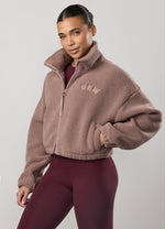 Gym King Cropped Borg Full Zip - Fawn thumbnail
