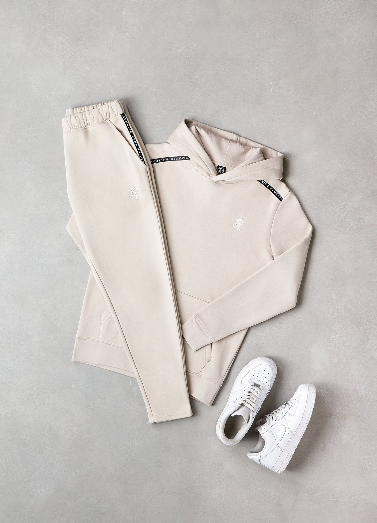 Gym King Taped Fleece Hoodie - Light Stone