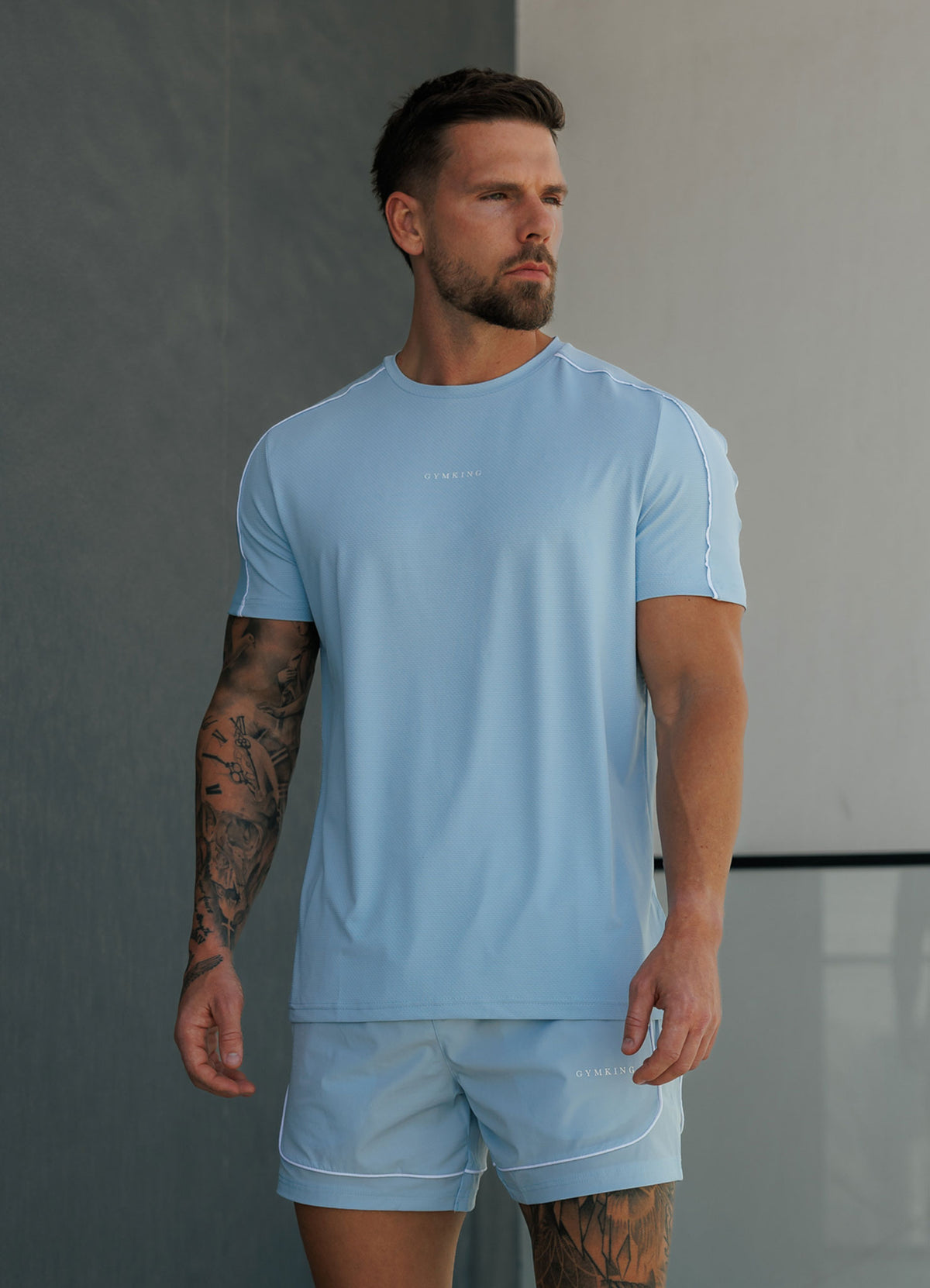 Gym King Core Piped T-Shirt - Fresh Blue