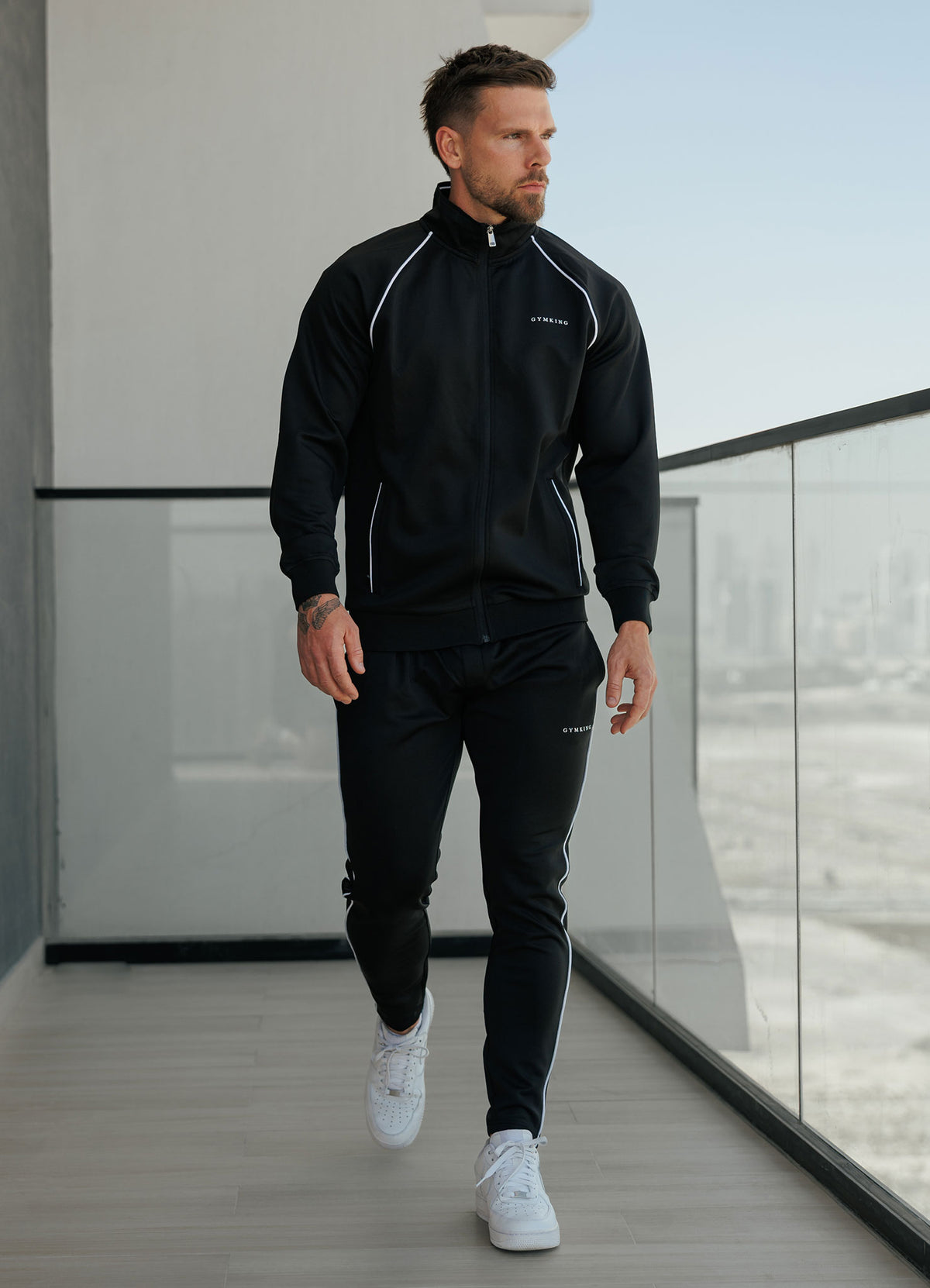 Gym King Core Piped Full Zip Tracksuit - Black