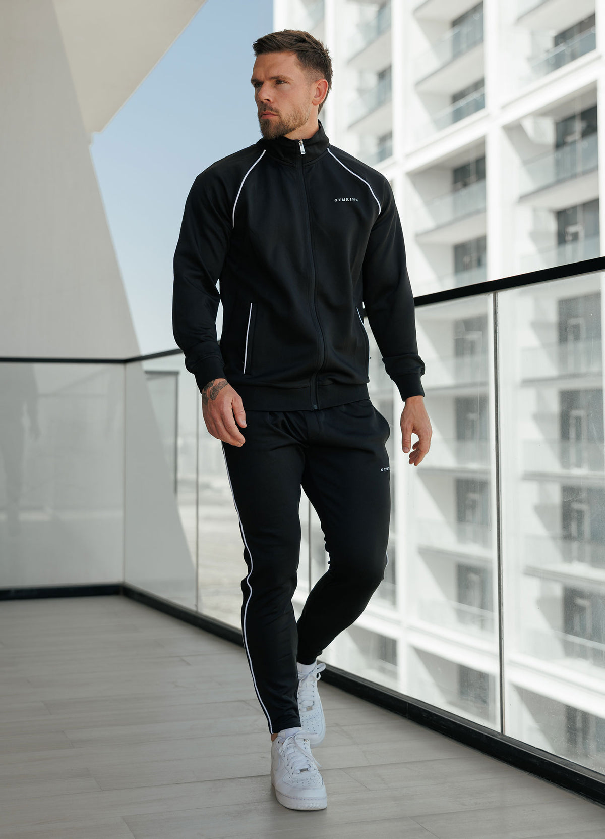 Gym King Core Piped Full Zip Tracksuit - Black