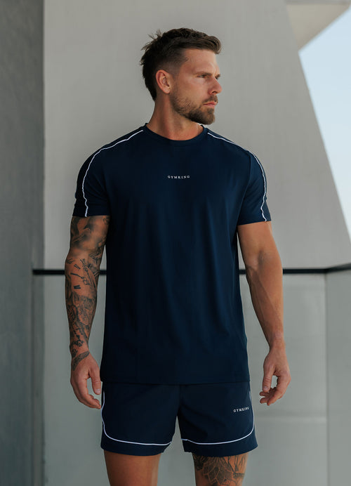 Gym King T-shirt met stropdas in het midden - Marineblauw