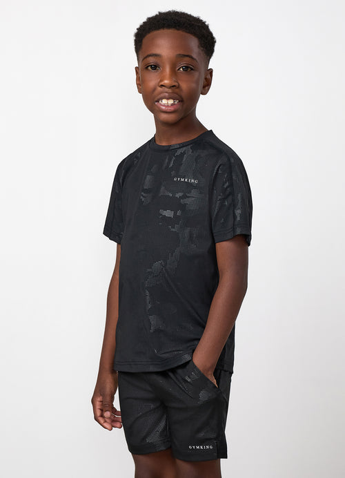 Gym King Older Kids Debossed Camo T-Shirt - Black