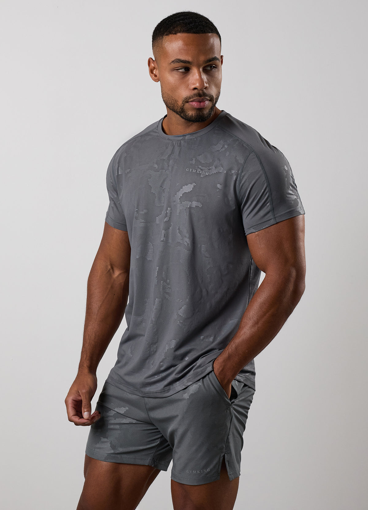 Gym King Debossed Camo Short Sleeve T-Shirt - Gunmetal Grey