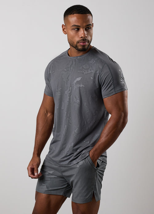 Gym King Debossed Camo Short Sleeve T-Shirt - Gunmetal Grey