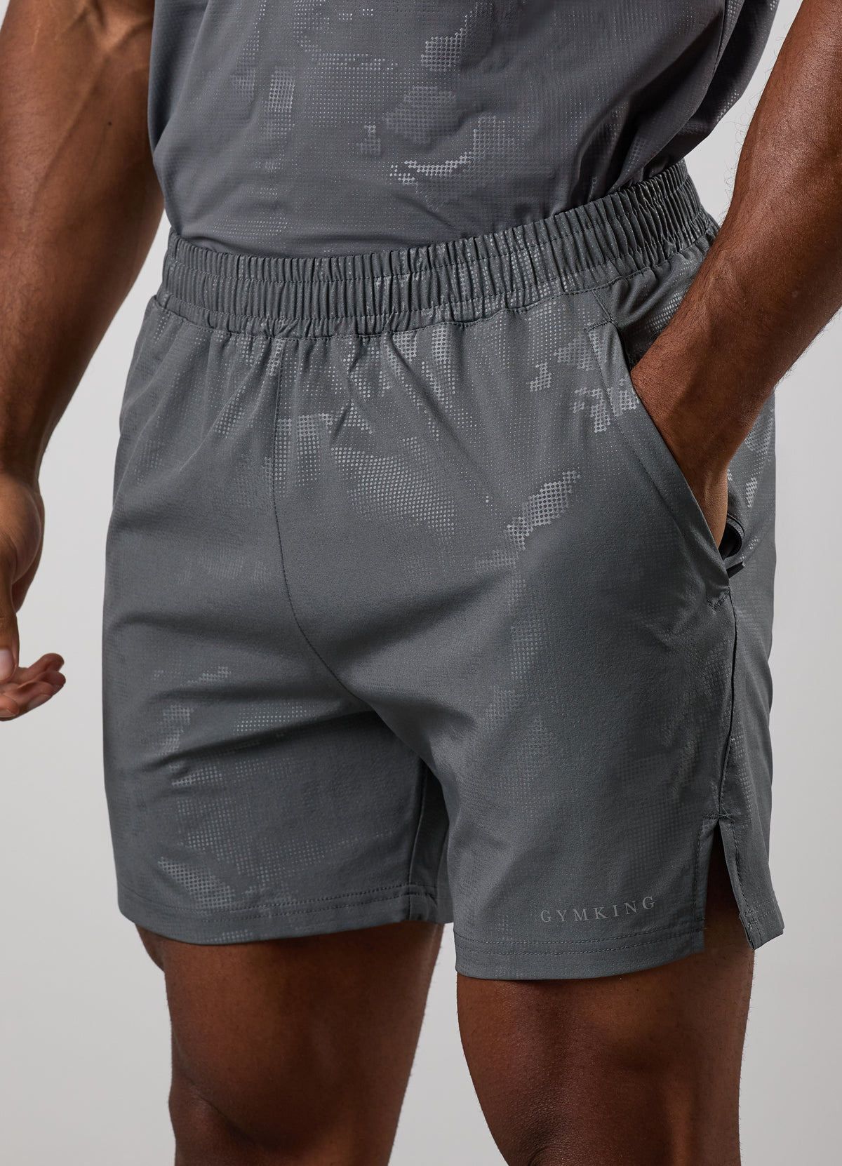 Gym King Debossed Camo Short - Gunmetal Grey