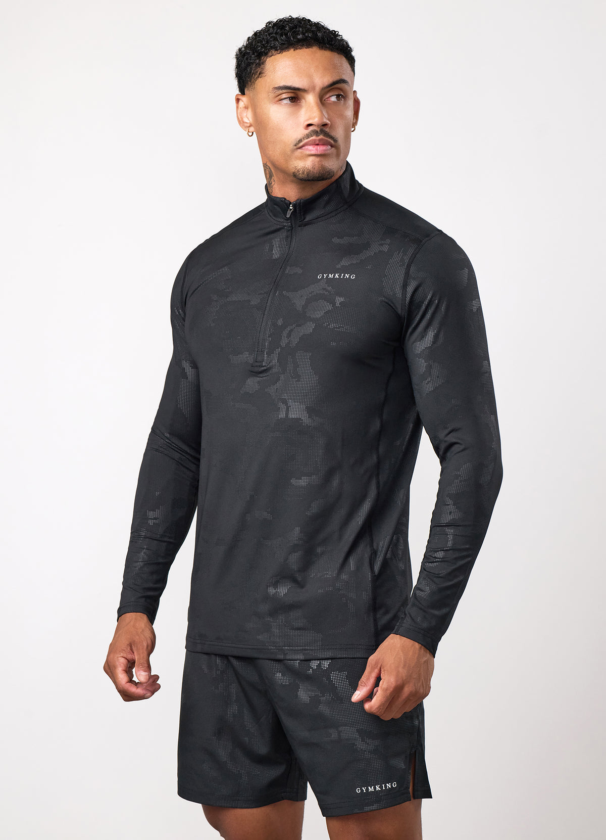 Gym King Debossed Camo 1/4 Zip Funnel - Black