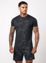 Gym King Debossed Camo Short Sleeve T-Shirt - Black thumbnail
