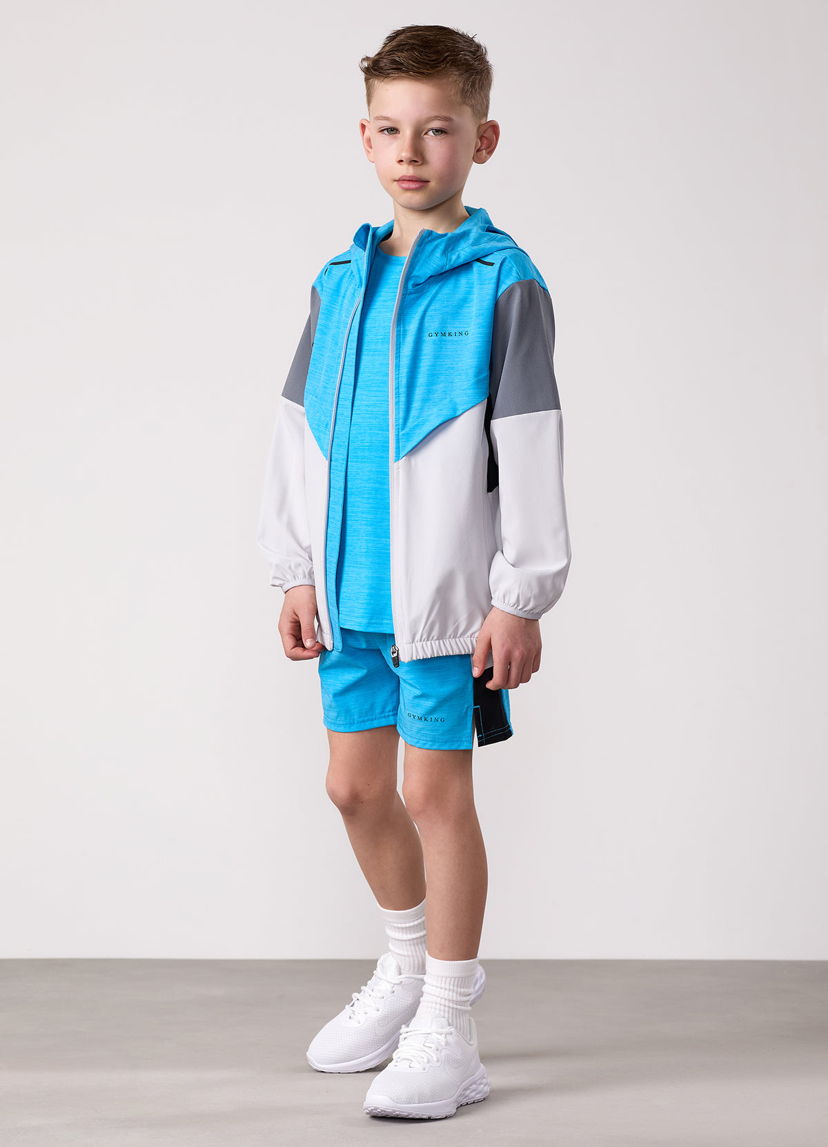 Gym King Kinder-trainingsjack en -short van Vision - Lichtgrijs/Portofino-blauw