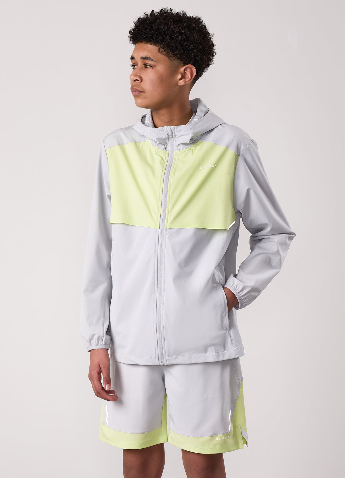 Gym King Older Kids Advance Tracksuit Top - Light Grey/Limelight