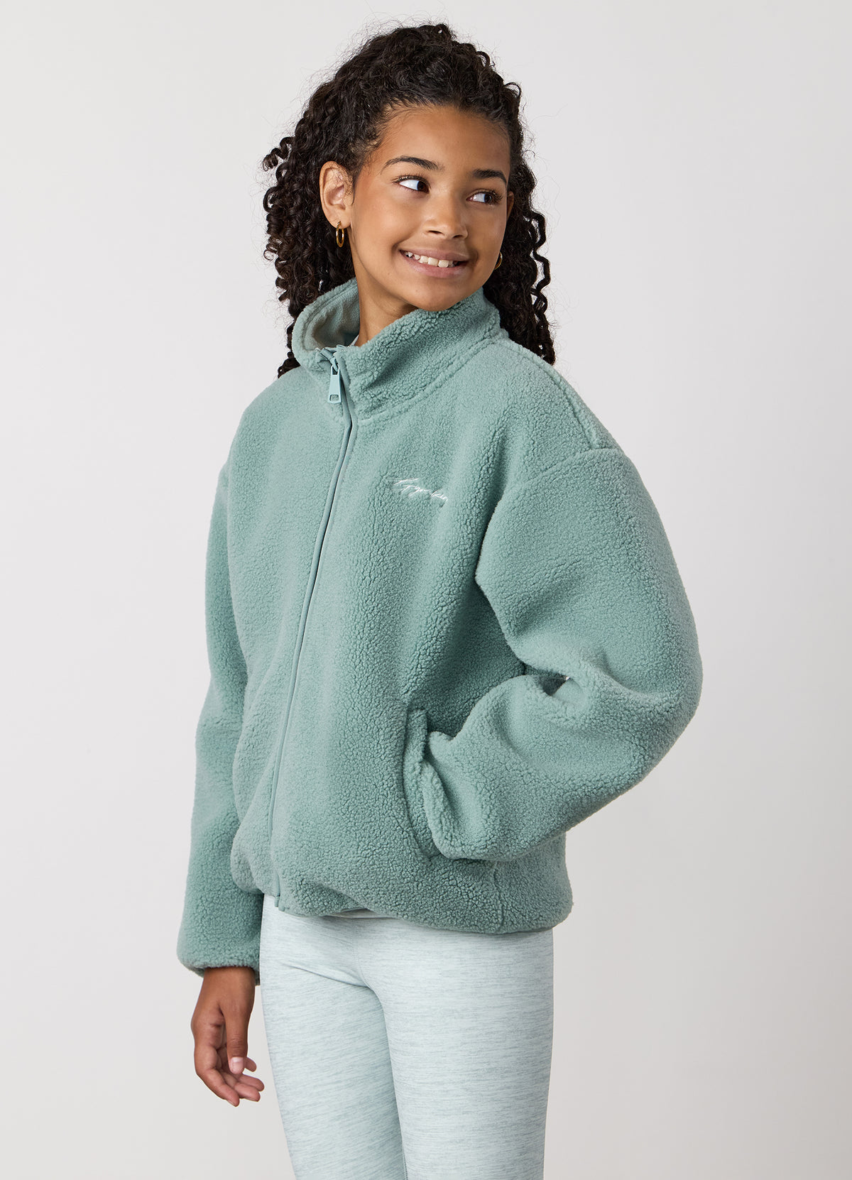 Gym King Older Kids Full Zip Borg Jacket - Green Mist