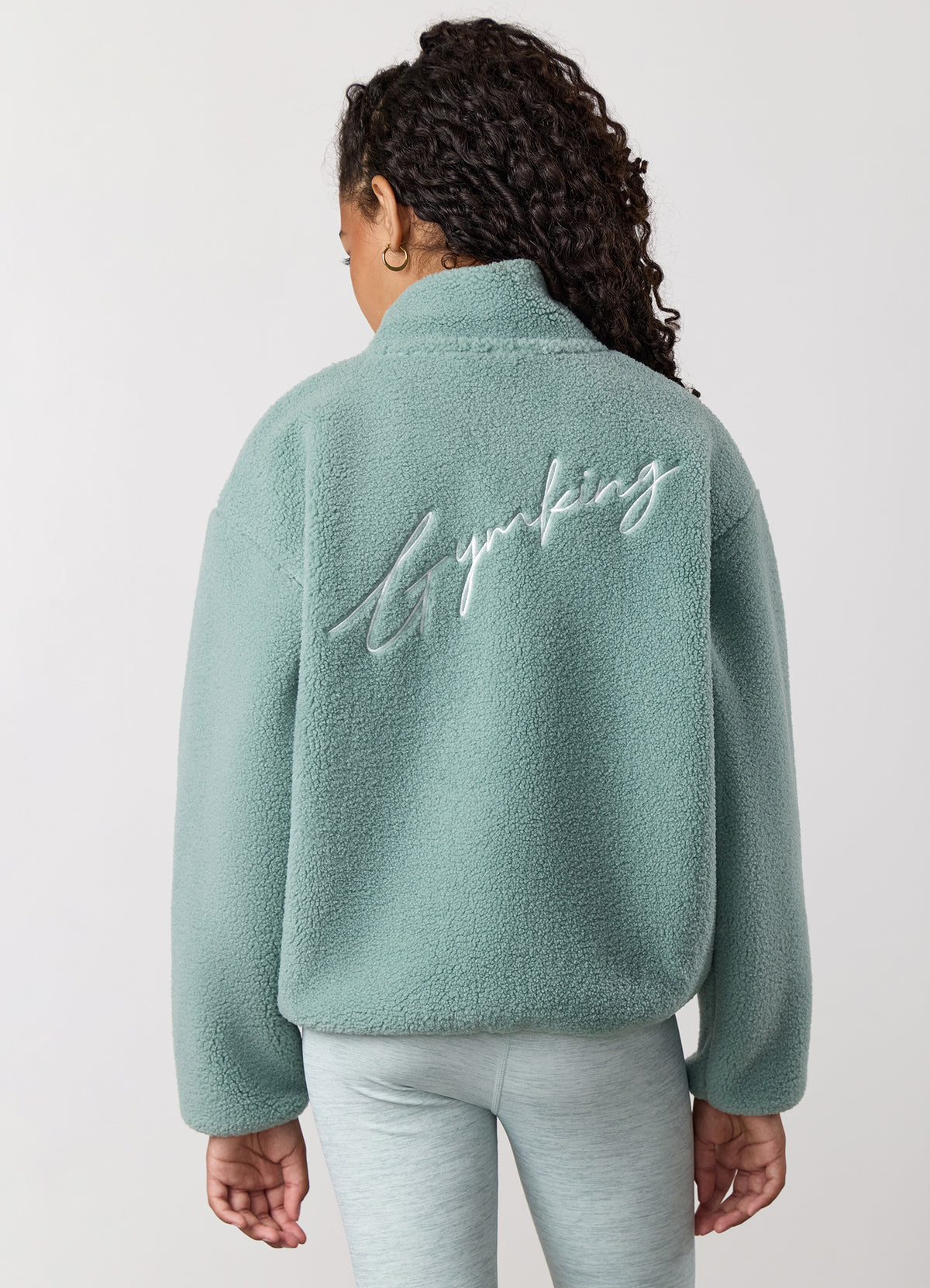 Gym King Older Kids Full Zip Borg Jacket - Green Mist