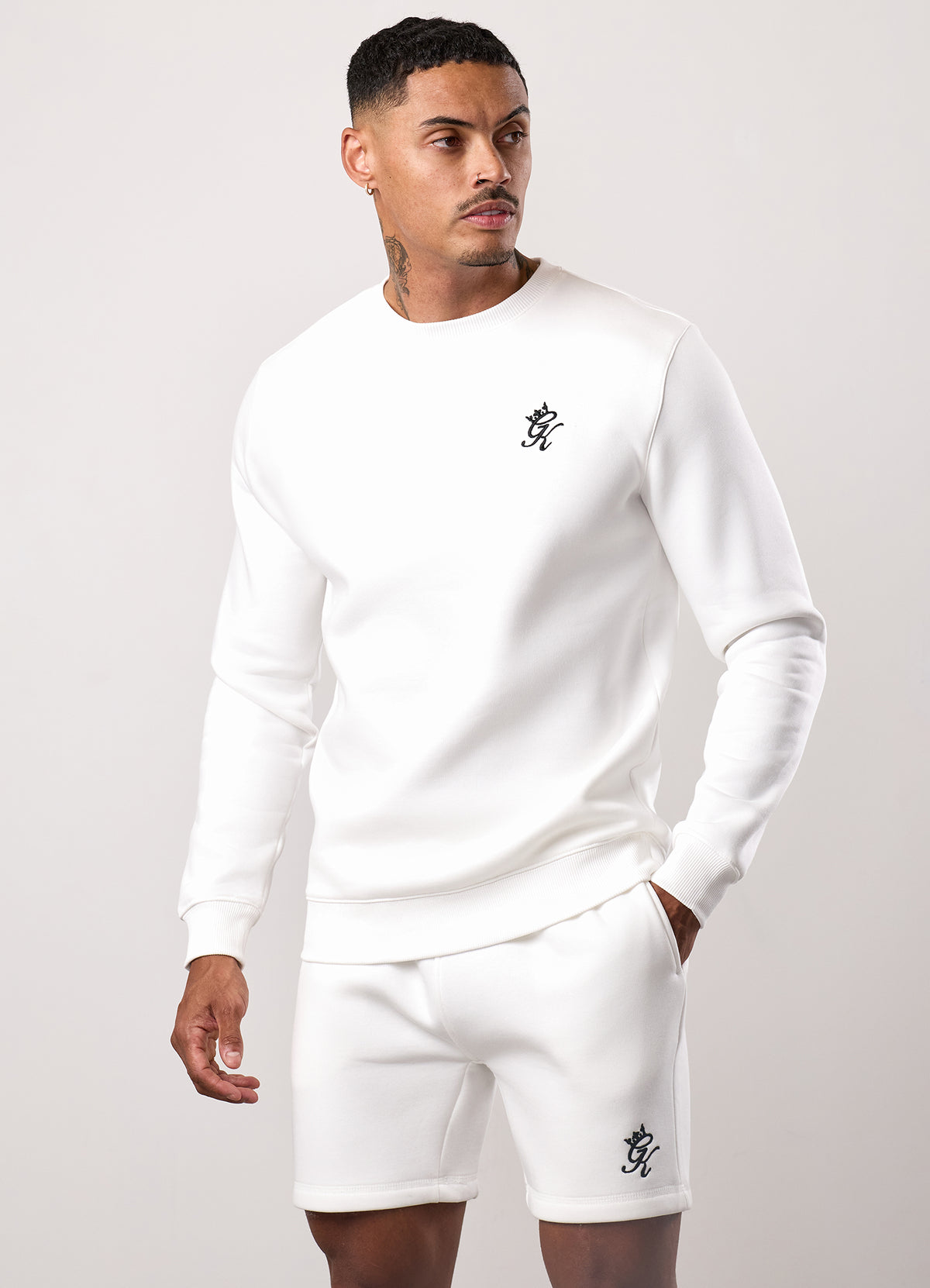Gym King Fundamental Fleece-trui met ronde hals - Crème