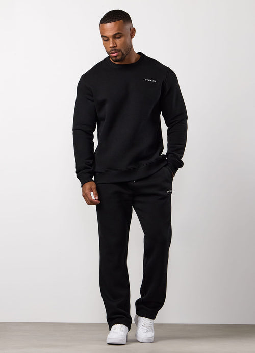 Gym King Fundamental Linear Crew Straight Leg Tracksuit - Black