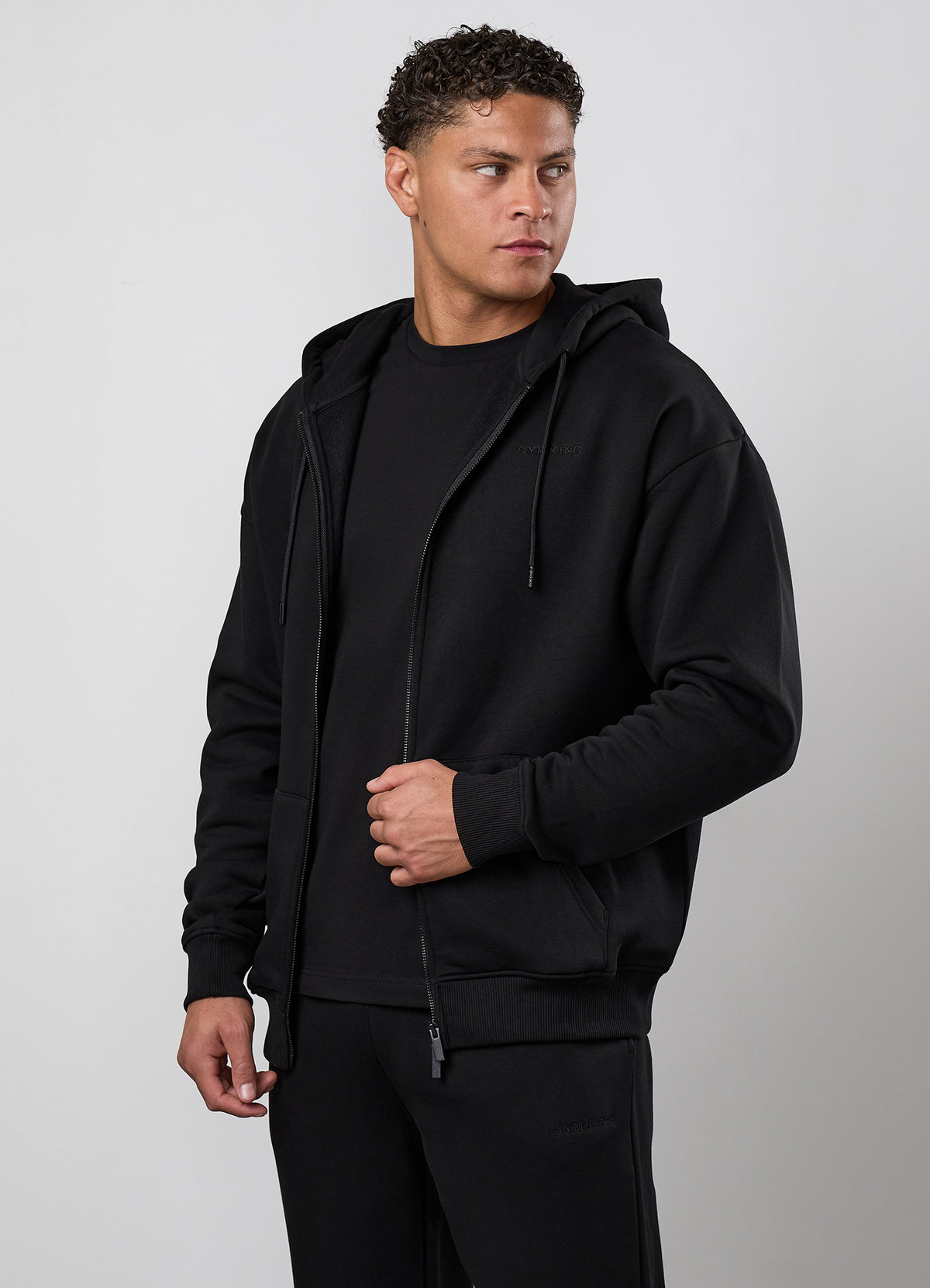 Gym King Fundamental Linear Full Zip Hoodie - Black/Black