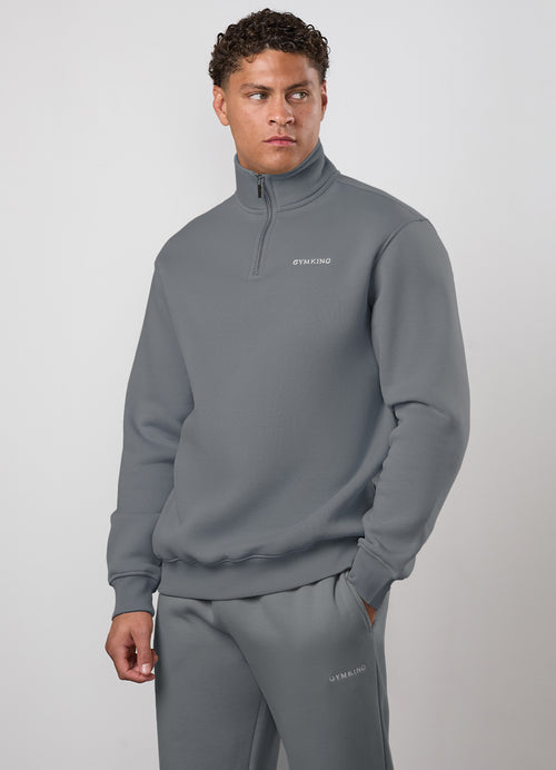 Gym King Fundamental Lineaire trui met 1/4-rits en trechterhals - Mountain Slate