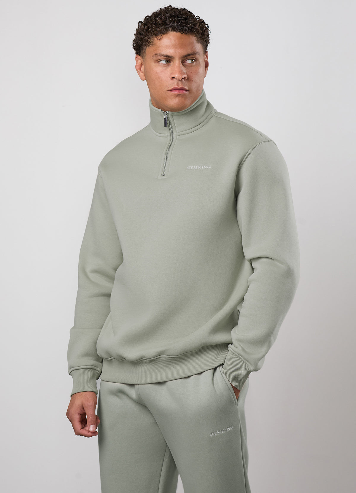 Gym King Fundamental Linear 1/4 Zip Funnel - Soft Khaki