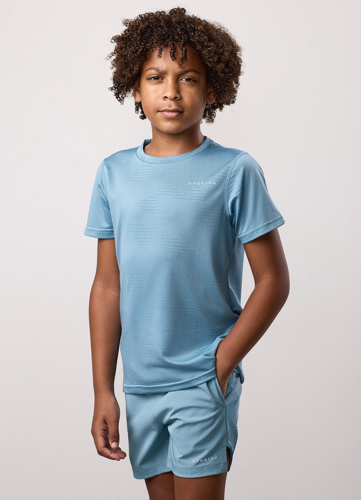 Gym King Older Kids Geometric Knit T-Shirt - Sea Mist