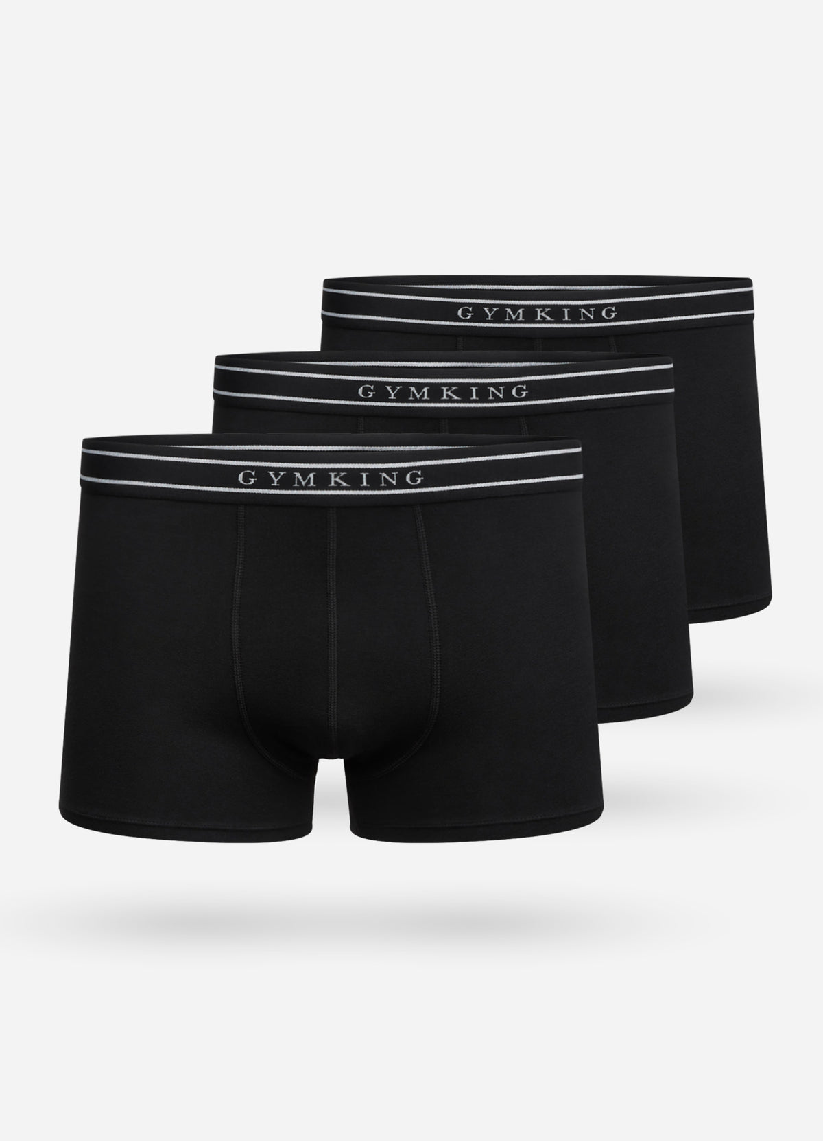 Gym King Boxers 3pk Black men’s soft cotton-rich stretch underwear with elastic waistband